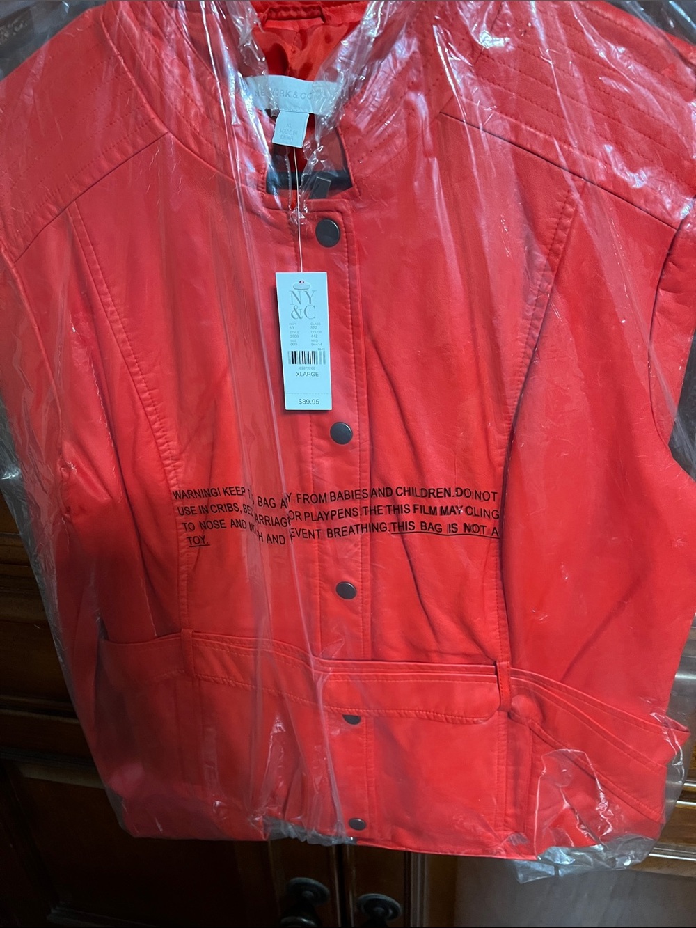 New York & Company Vibrant Red Utility Jacket with Snap Buttons
